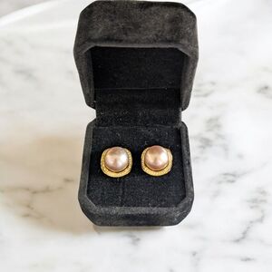 11mm Pinkish Edison Pearls In Gold Plated Silver 925 Earrings